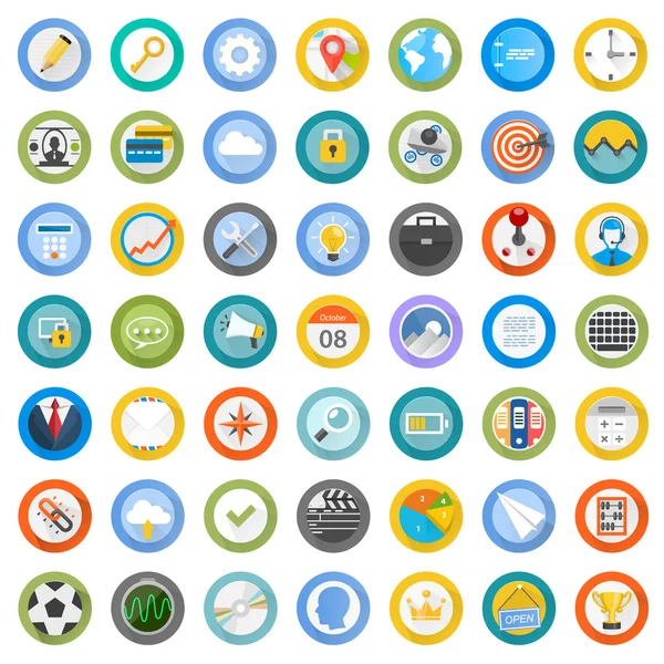 Conjunto de ícones circulares planos — Vetor de Stock