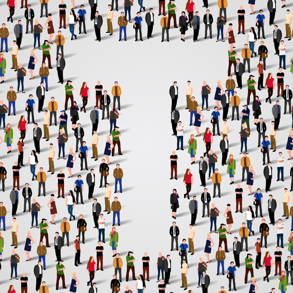 Large group of people in letter T form