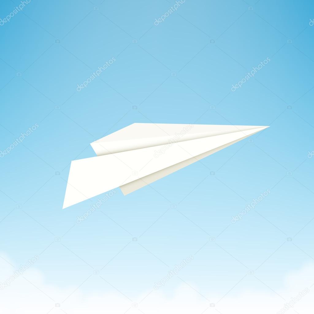 Paper plane against sky with clouds