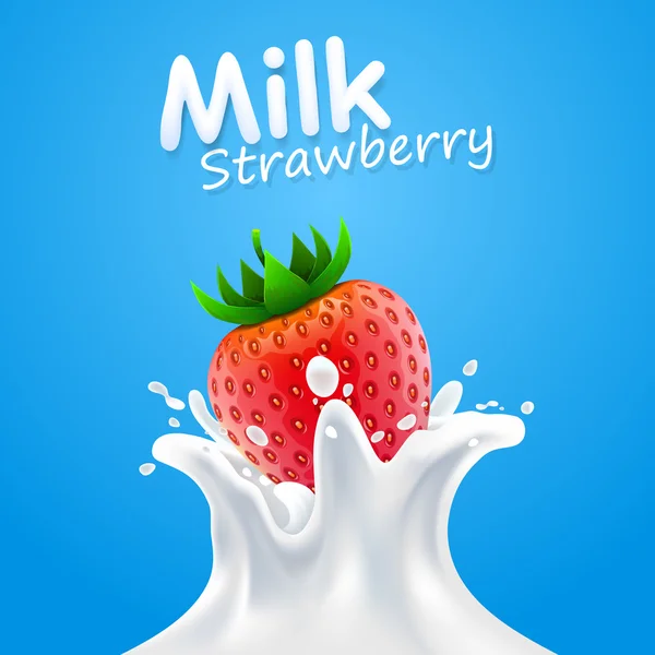 Label melk aardbei. vectorillustratie — Stockvector