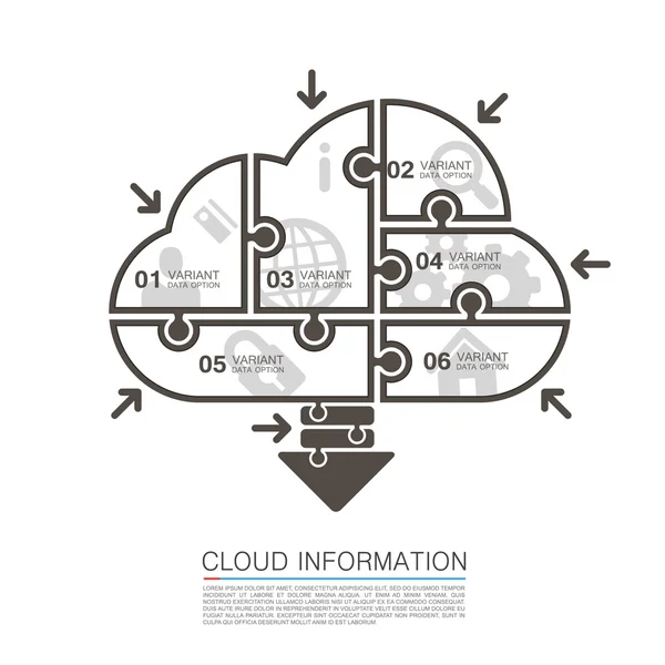 Dati cloud con icone puzzle — Vettoriale Stock