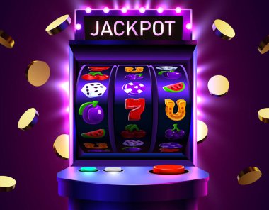 Kumar makinesi büyük ikramiyeyi kazandı. 777 Büyük Kazanç konsepti. Kumarhane ikramiyesi. Vektör illüstrasyonu