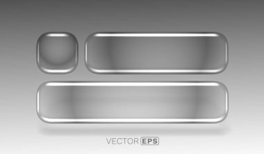 Modern tasarım, kullanıcı arayüzü veya web elementleri için parlak metalik ve cam düğmeler ve pankartlar. Vektör illüstrasyonu