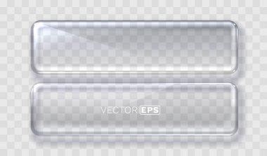Parlak efektli cam düğme ya da afiş çerçeveleri. Web ve UI tasarımı için parlak şeffaf elementler. Vektör illüstrasyonu.