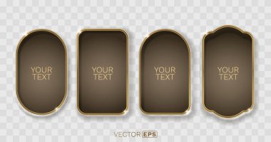 Çeşitli şekillere sahip zarif altın çerçeveler ve etiketler, metin veya ürün sergisi için mükemmel. Vektör illüstrasyonu.