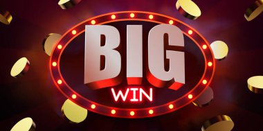 Dinamik BiG altın sikkeler, oyun, kumarhane ve başarı temalı tabela kazandı. Vektör illüstrasyonu.