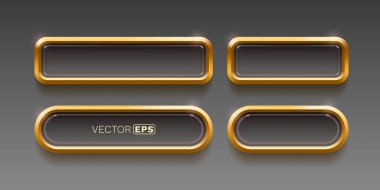 Altın kenarlı üç boyutlu parlak düğmeler. Modern web tasarım elemanları. Vektör illüstrasyonu.