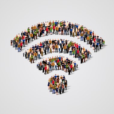 Wi-fi işareti şeklinde insanların büyük grup