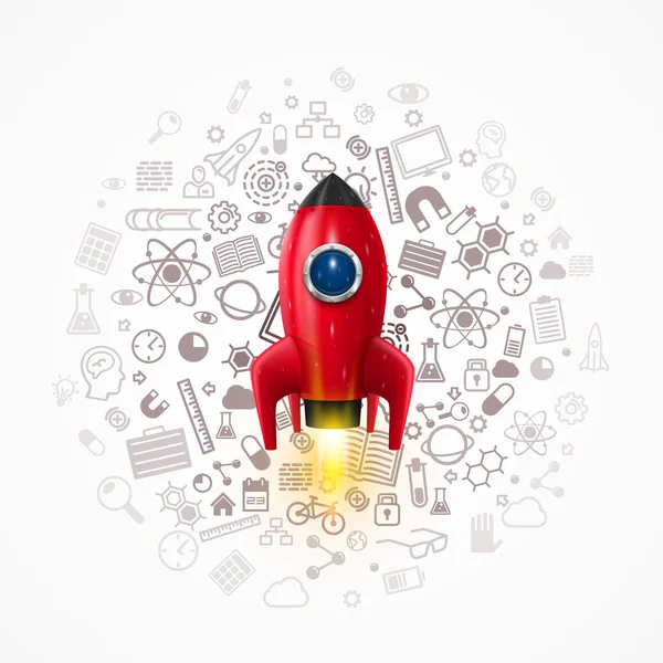 Arka planda simgelere sahip roket