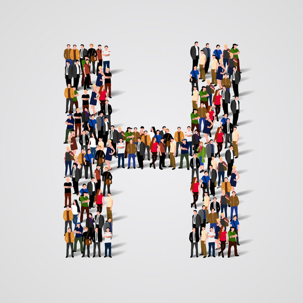 Large group of people in letter H form