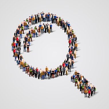 Büyüteç camı şeklinde insanların büyük grup. Vektör