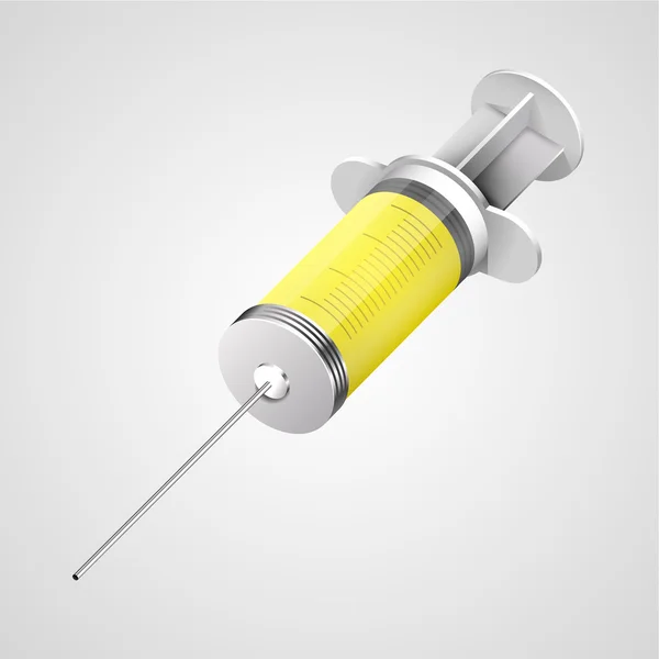 Lékařská stříkačky naplněné žlutá tekutina. Čisté vektor — Stockový vektor