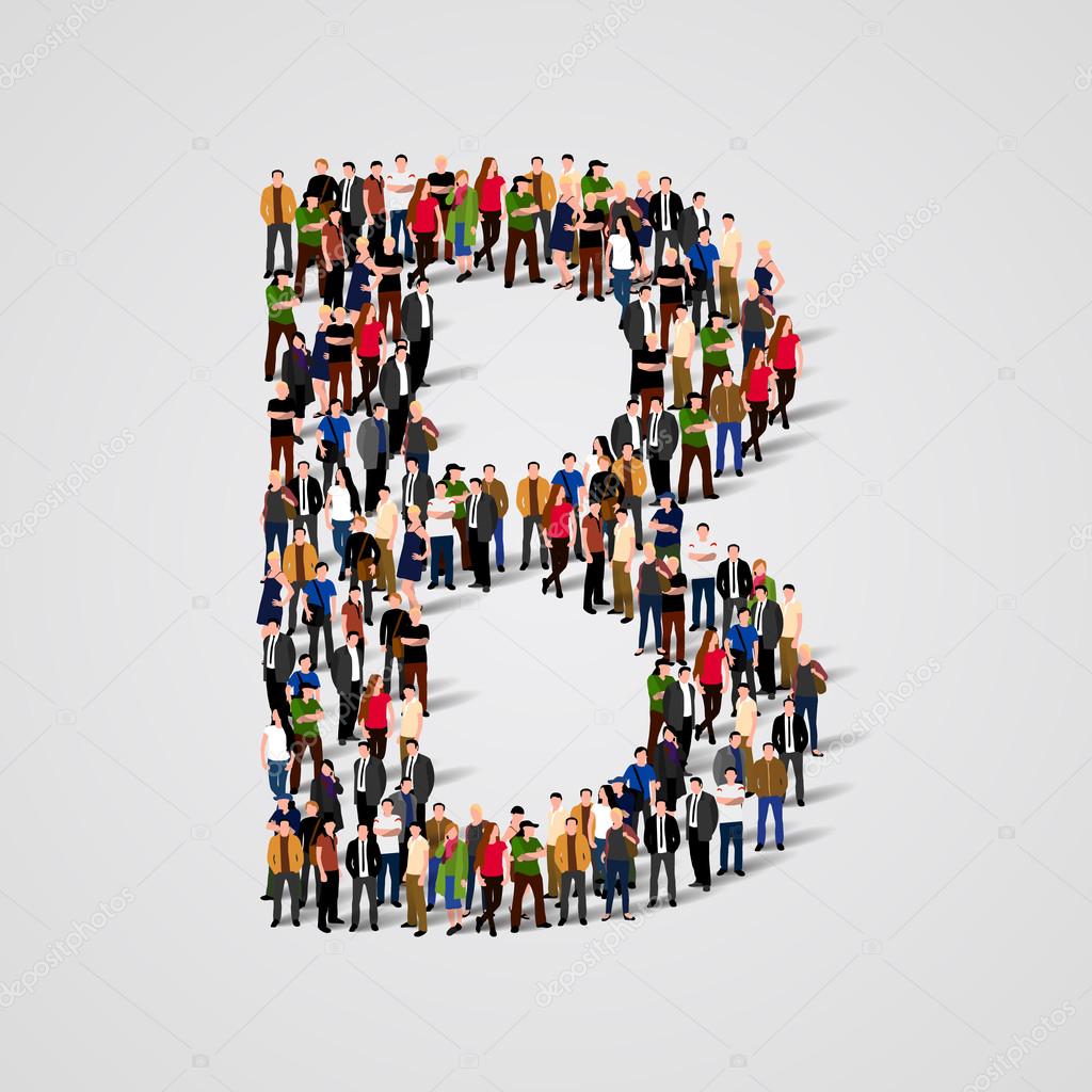 Large group of people in letter B form