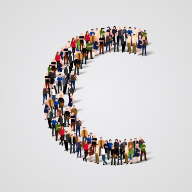 C harfi formundaki insanların büyük grup