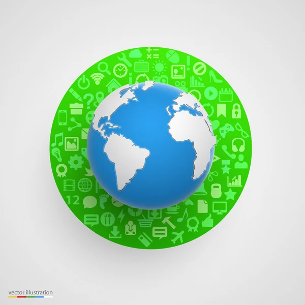 Globe mondial avec des icônes app . — Image vectorielle