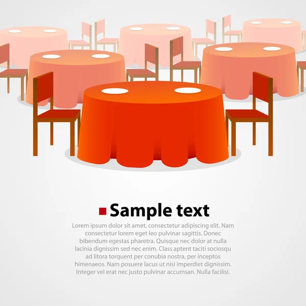 Many round tables with tablecloth and two chairs — Stock Vector