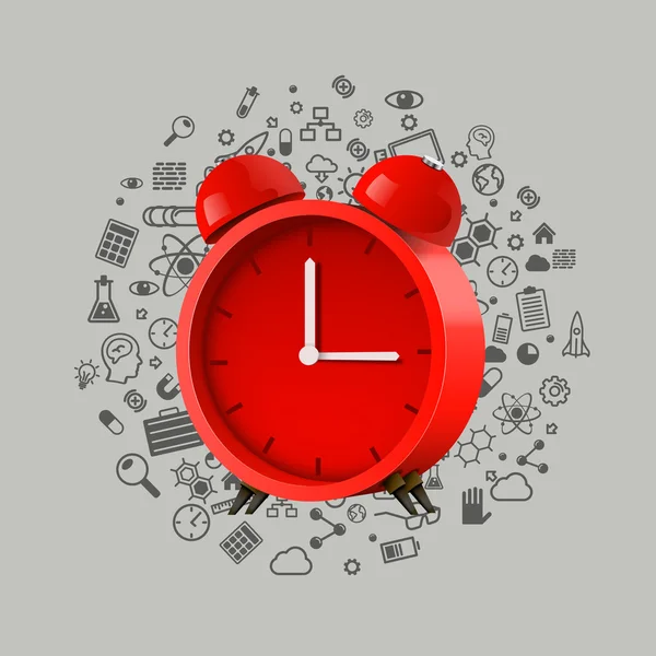 Reloj despertador rojo realista. Vector limpio — Archivo Imágenes Vectoriales