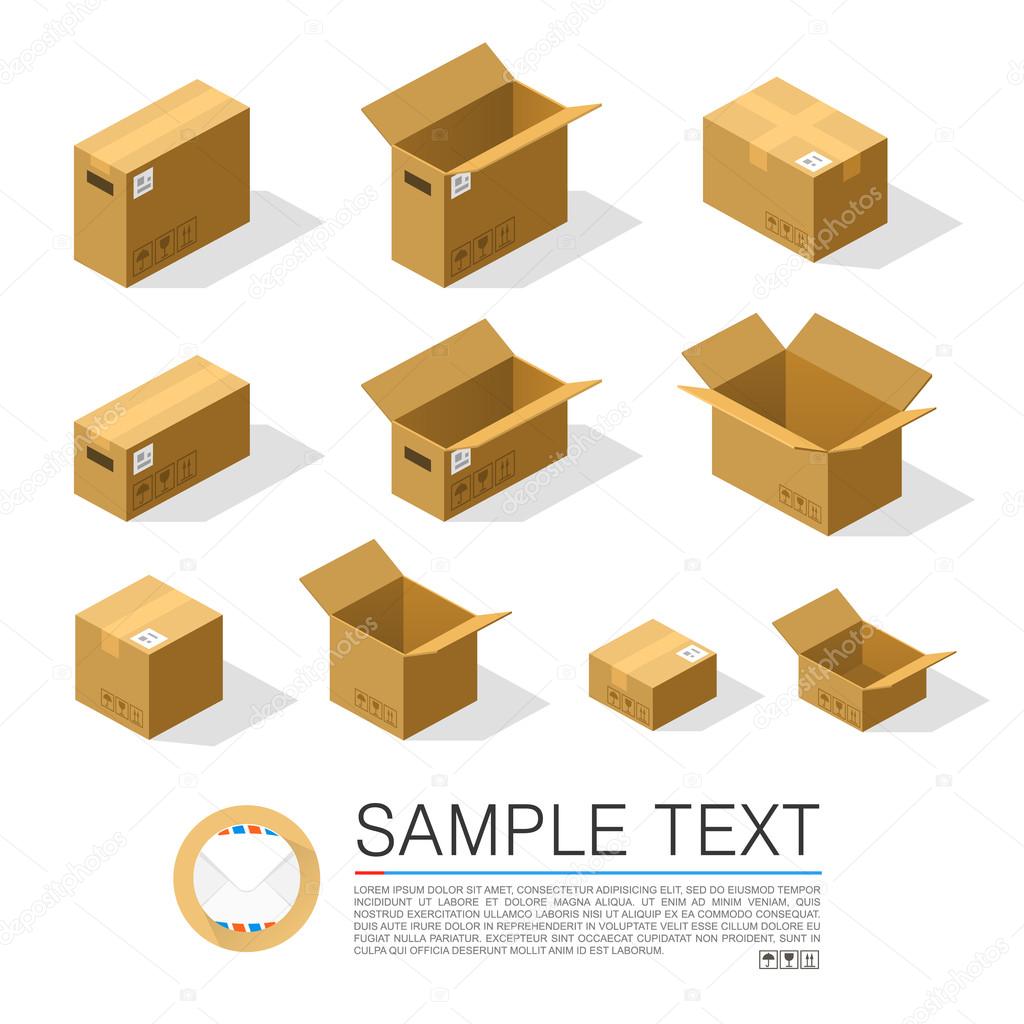 Set of boxes to send isometric
