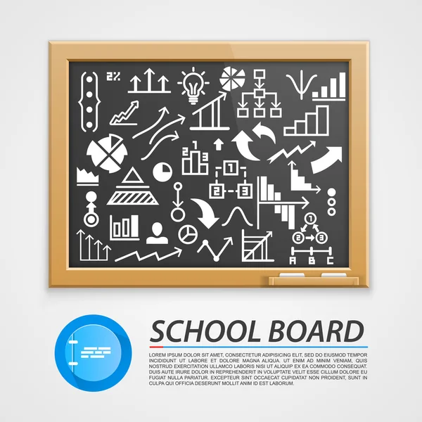 School houten plank met pictogrammen. — Stockvector