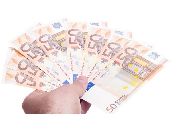 Hand giving fifty euro fan — Stock Photo, Image