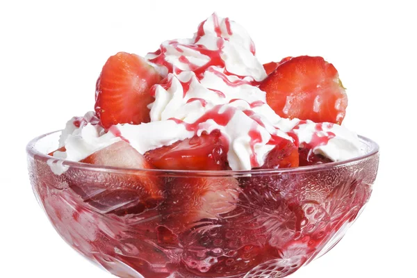 Strawberries bowl with cream — Stock Photo, Image