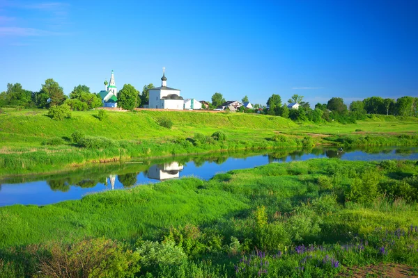 Summer landscape in Suzdal, river Nerl — Stock Photo, Image