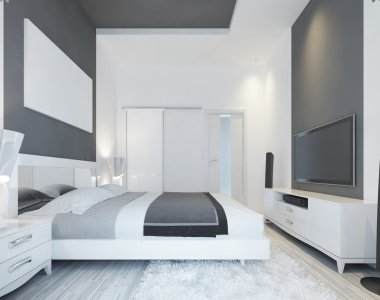 Modern tarzda yataklı lüks yatak odası.