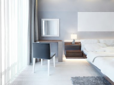 Modern bir beyaz çerçeve içinde bir ayna ile düzgün tuvalet masası.