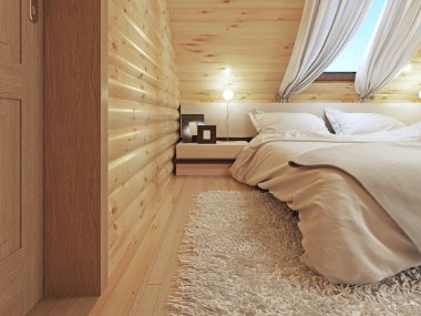 Modern yatak odasında lambalı başucu masaları ve zemin lambası