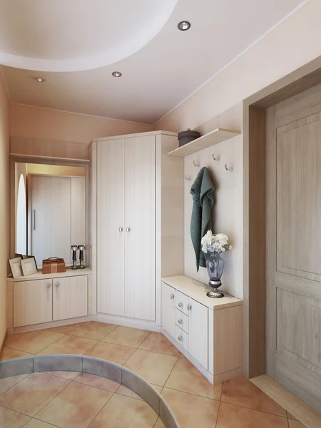 Hallway in modern style with hangers, a mirror dressing table — Stock Photo, Image