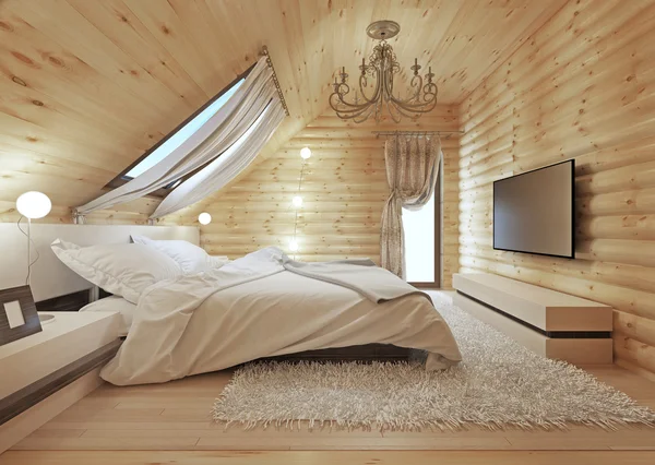 屋上窓付きのモダンなスタイルの豪華なベッドルーム — ストック写真