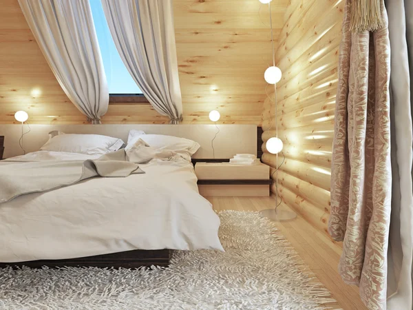Mesitas de noche con lámparas y una lámpara de pie en el dormitorio moderno —  Fotos de Stock