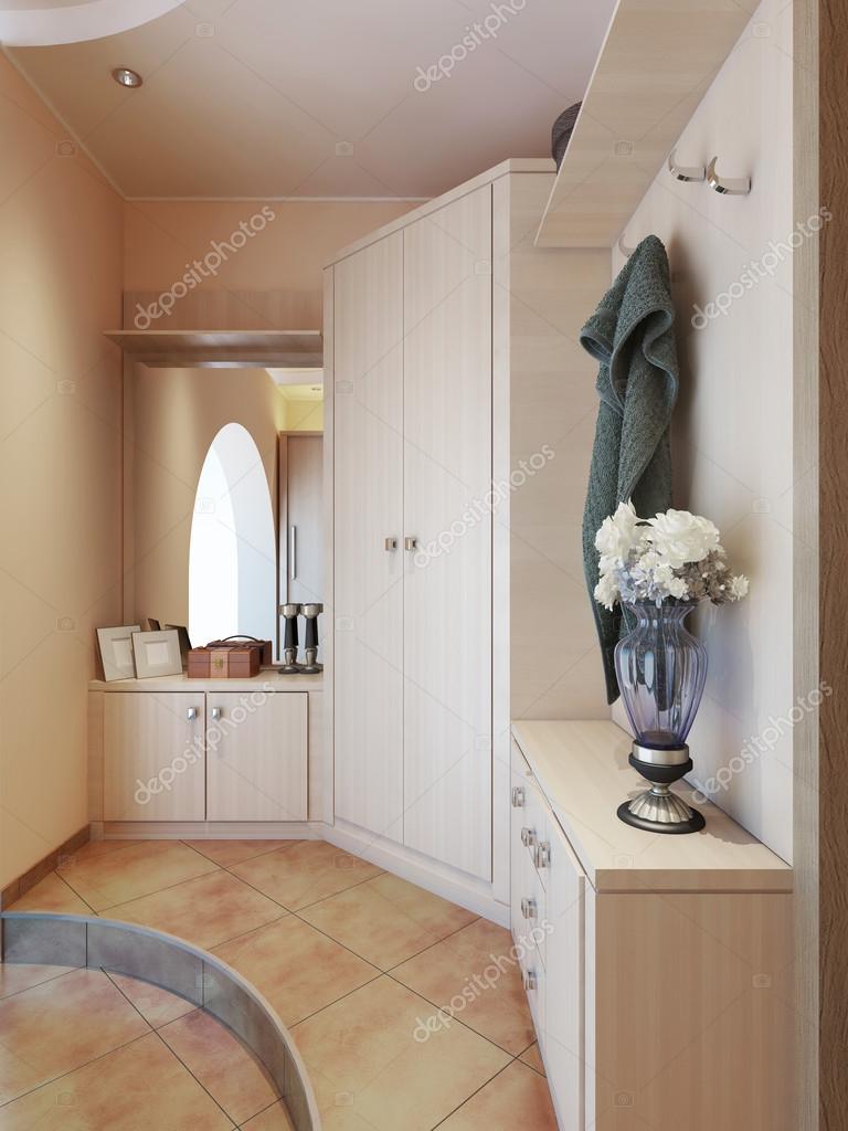 Hallway in modern style with hangers a mirror dressing table