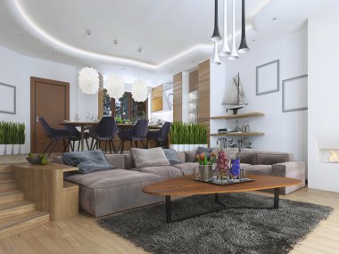 Oturma odası ve yemek odası ile stüdyo daire