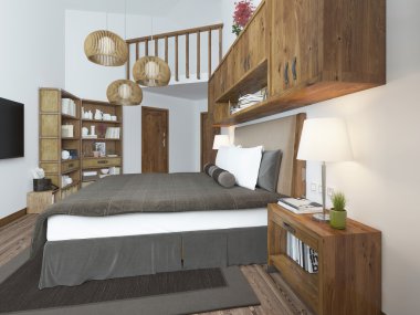 Çatı katında büyük parlak yatak odası. 