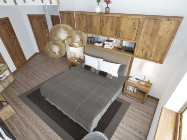 Çatı katında büyük parlak yatak odası. 