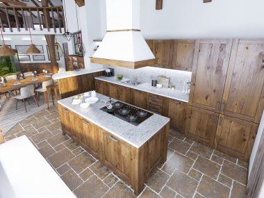 Çatı katında modern lüks mutfak.