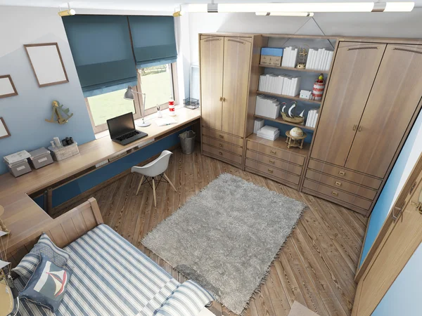 Современная детская комната для подростка в морском стиле — стоковое фото