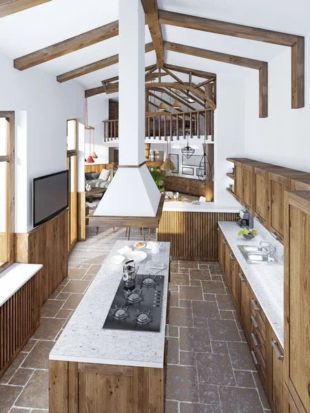 Çatı katında modern lüks mutfak. — Stok fotoğraf