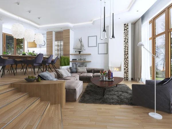 Huis interieur. gezellige woonkamer met eethoek — stockfoto ... Gezellige woonkamer living rooms