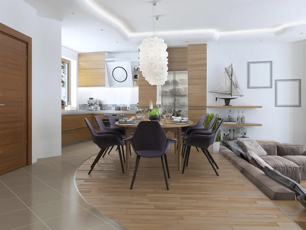 Design cuisine salle à manger dans un style moderne avec une table à manger — Photo