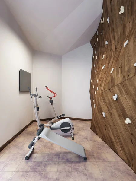 Piscina en una casa privada con gimnasio y pared de escalada en el loft —  Fotos de Stock