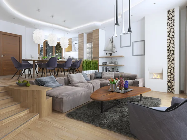 Moderní obývací pokoj ve stylu podkroví. — Stock fotografie