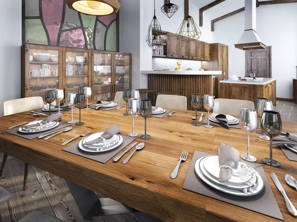 Modern dining room built into the kitchen space.