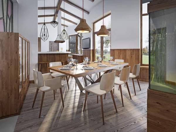 Mesa de servicio para ocho en el comedor en el loft — Foto de Stock