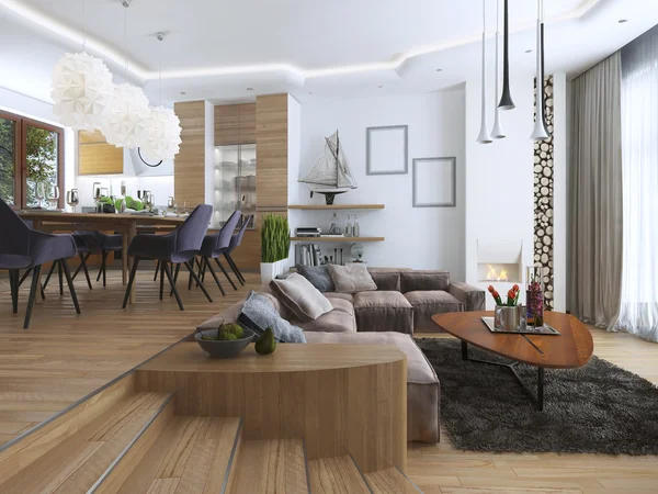 Studio lägenhet med vardagsrum och matsal — Stockfoto
