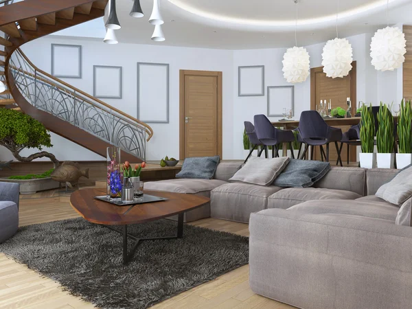 Ruang tamu dengan sofa sudut besar dari kain — Stok Foto