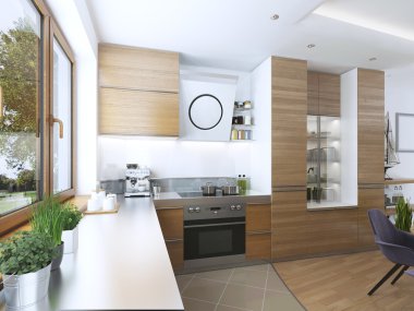 Yemek odasında modern mutfak Çağdaş tarzı. 