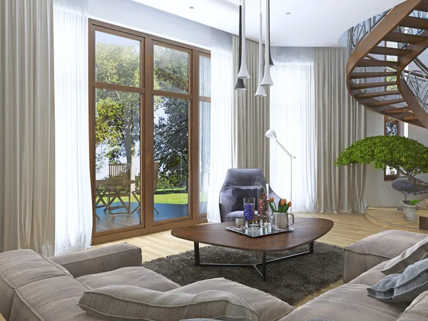 Spiral ahşap merdivenile modern bir tarzda yaşamak