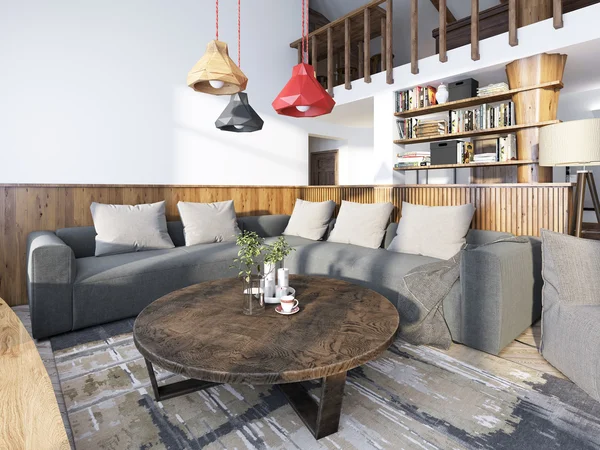 Grande sofá de canto na sala de estar estilo loft luxo . — Fotografia de Stock